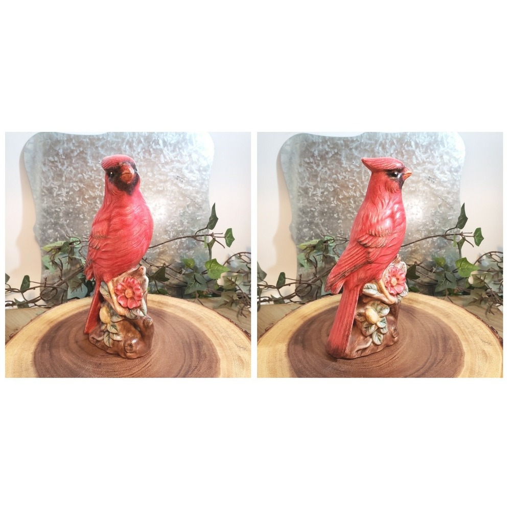 Three Bird Lover Ceramic Figurines - Two Robins (1 is music box) & One Cardinal